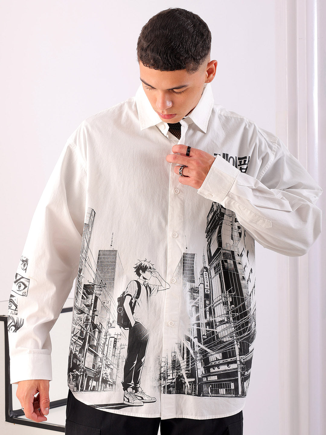 Shop Men's Anime Printed Oversized Shirt Online.