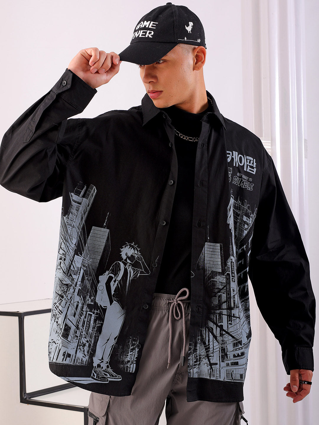 Shop Men's Anime Printed Oversized Shirt Online.