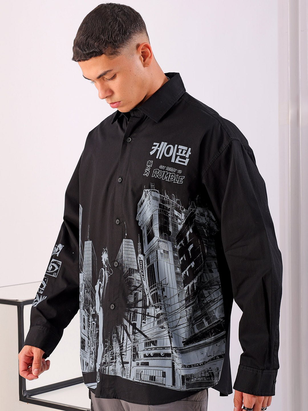 Shop Men's Anime Printed Oversized Shirt Online.