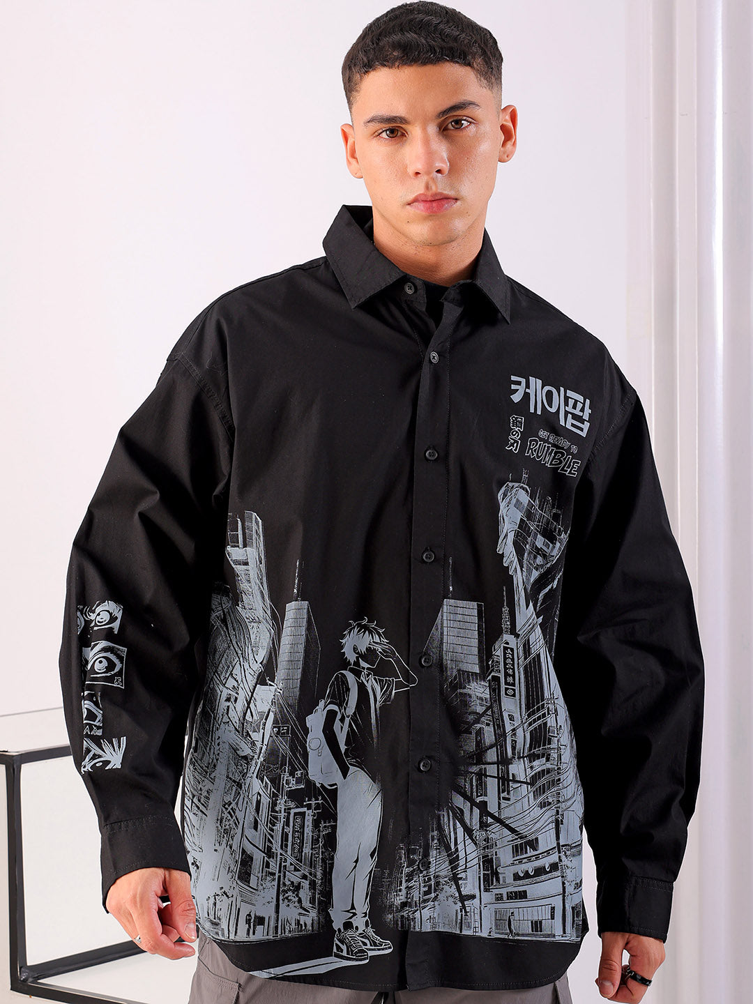 Shop Men's Anime Printed Oversized Shirt Online.