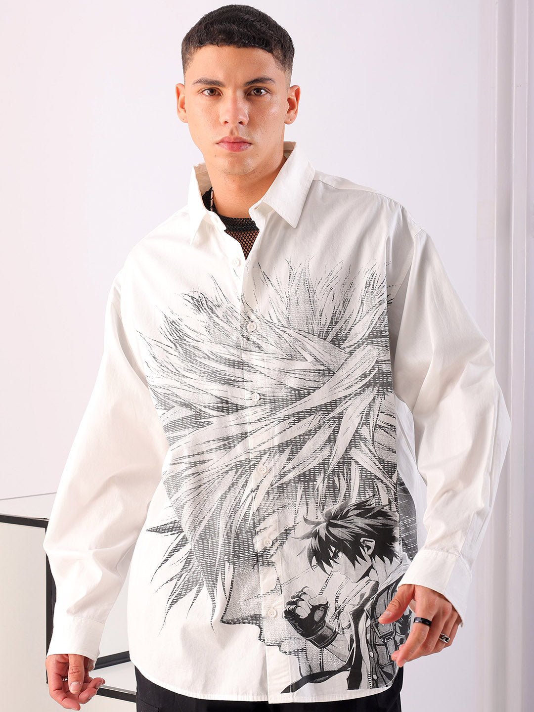 Shop Men's Anime Printed Oversized Shirt Online.