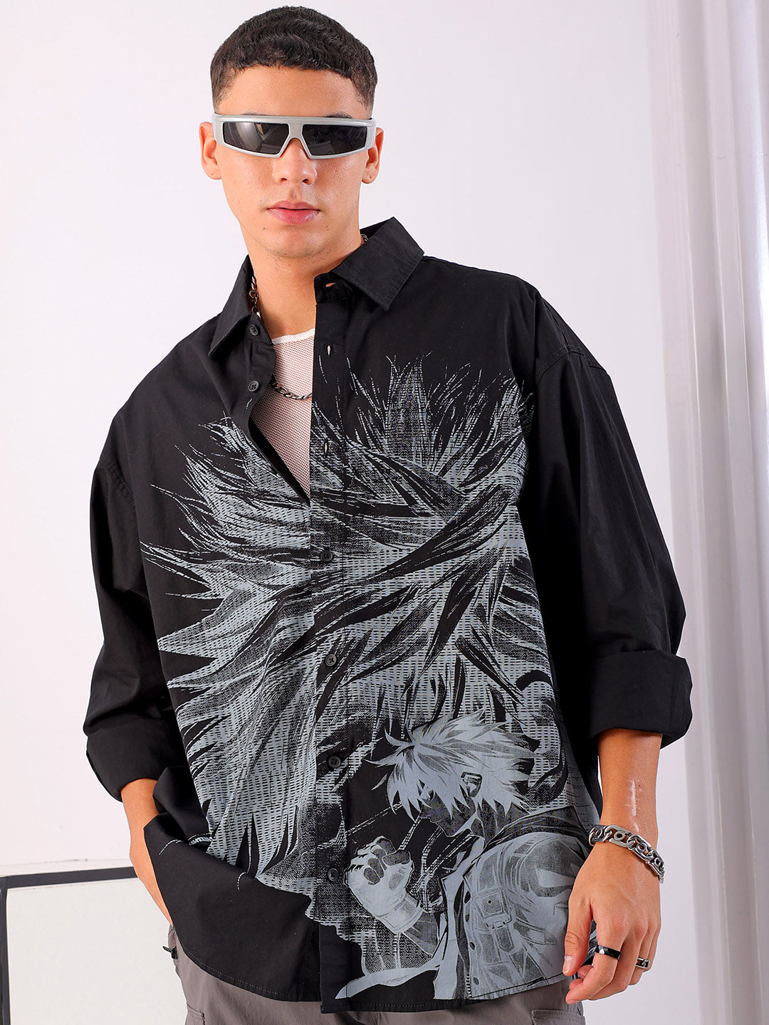 Shop Men's Anime Printed Oversized Shirt Online.