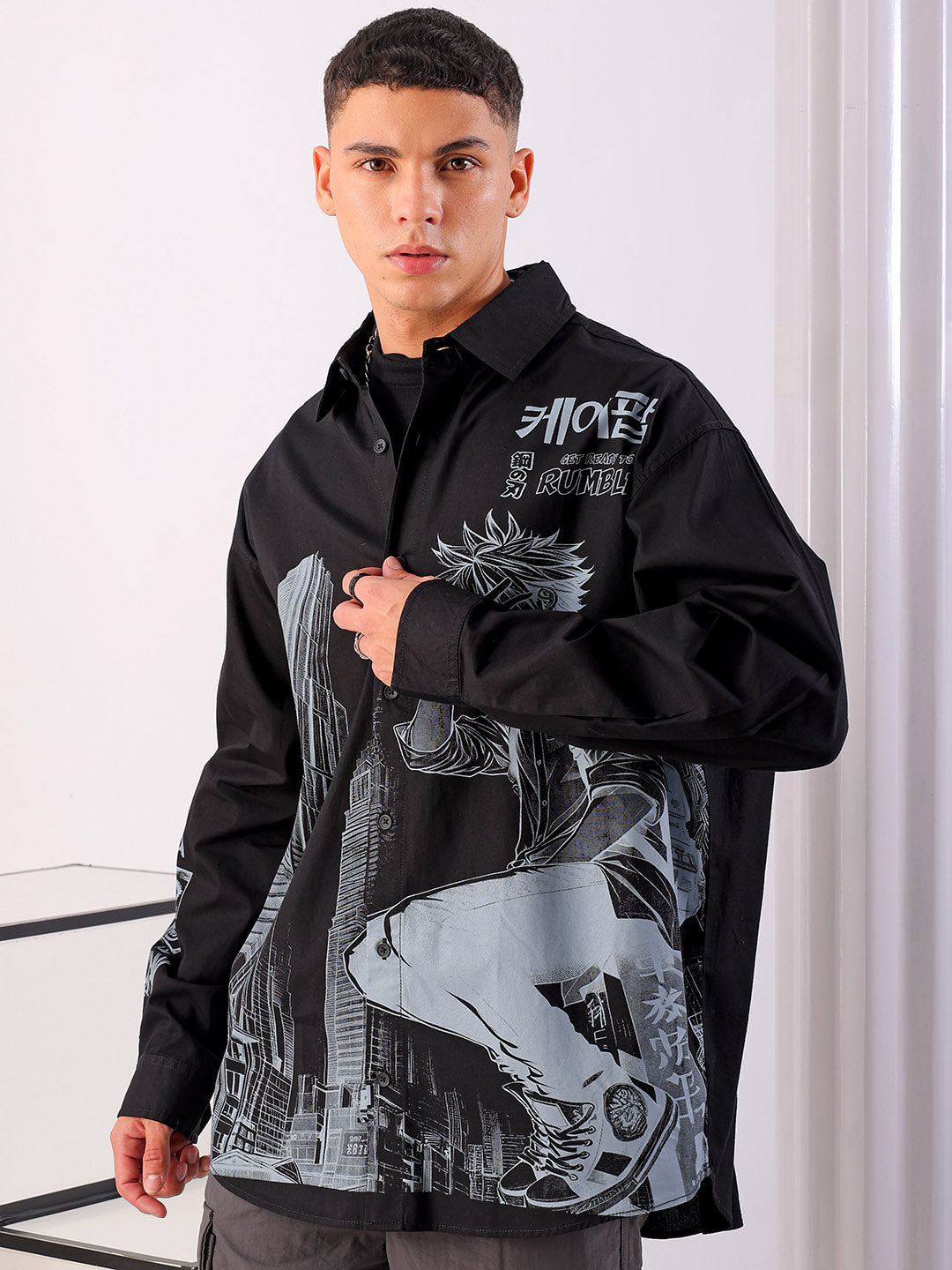 Shop Men's Anime Printed Oversized Shirt Online.