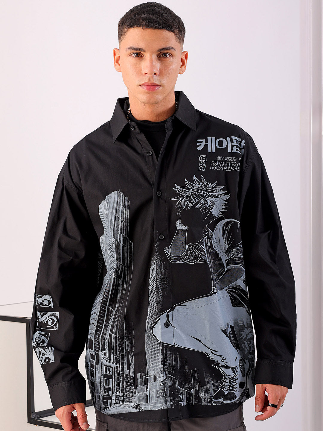 Shop Men's Anime Printed Oversized Shirt Online.