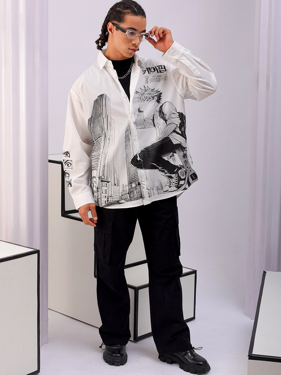 Shop Men's Anime Printed Oversized Shirt Online.