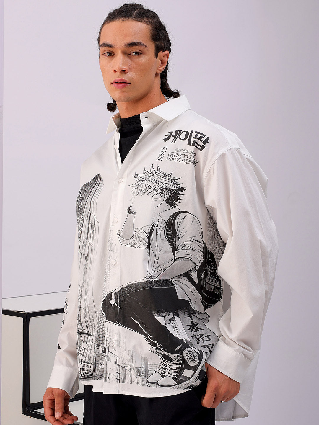 Shop Men's Anime Printed Oversized Shirt Online.