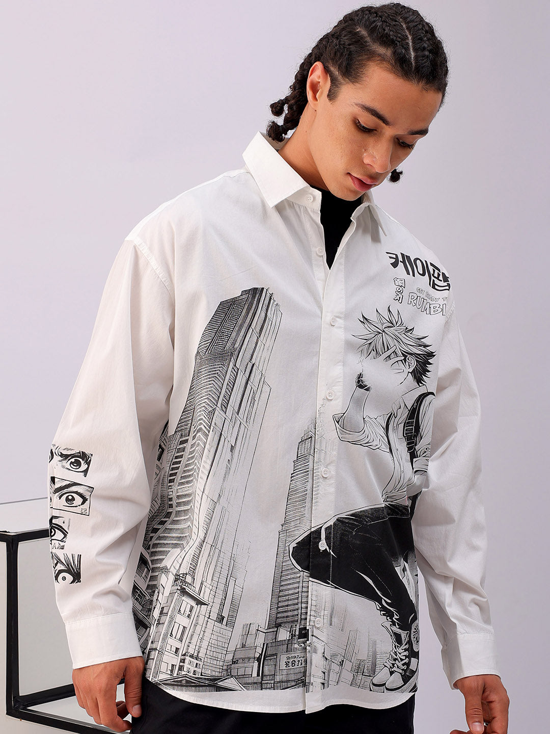 Shop Men's Anime Printed Oversized Shirt Online.