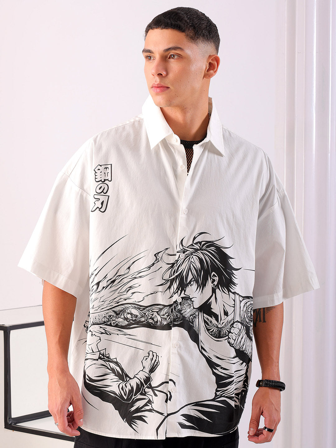 Shop Men's Anime Printed Oversized Shirt Online.