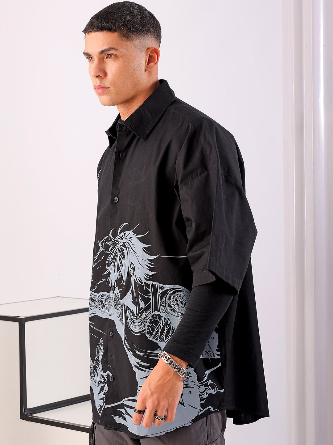 Shop Men's Anime Printed Oversized Shirt Online.