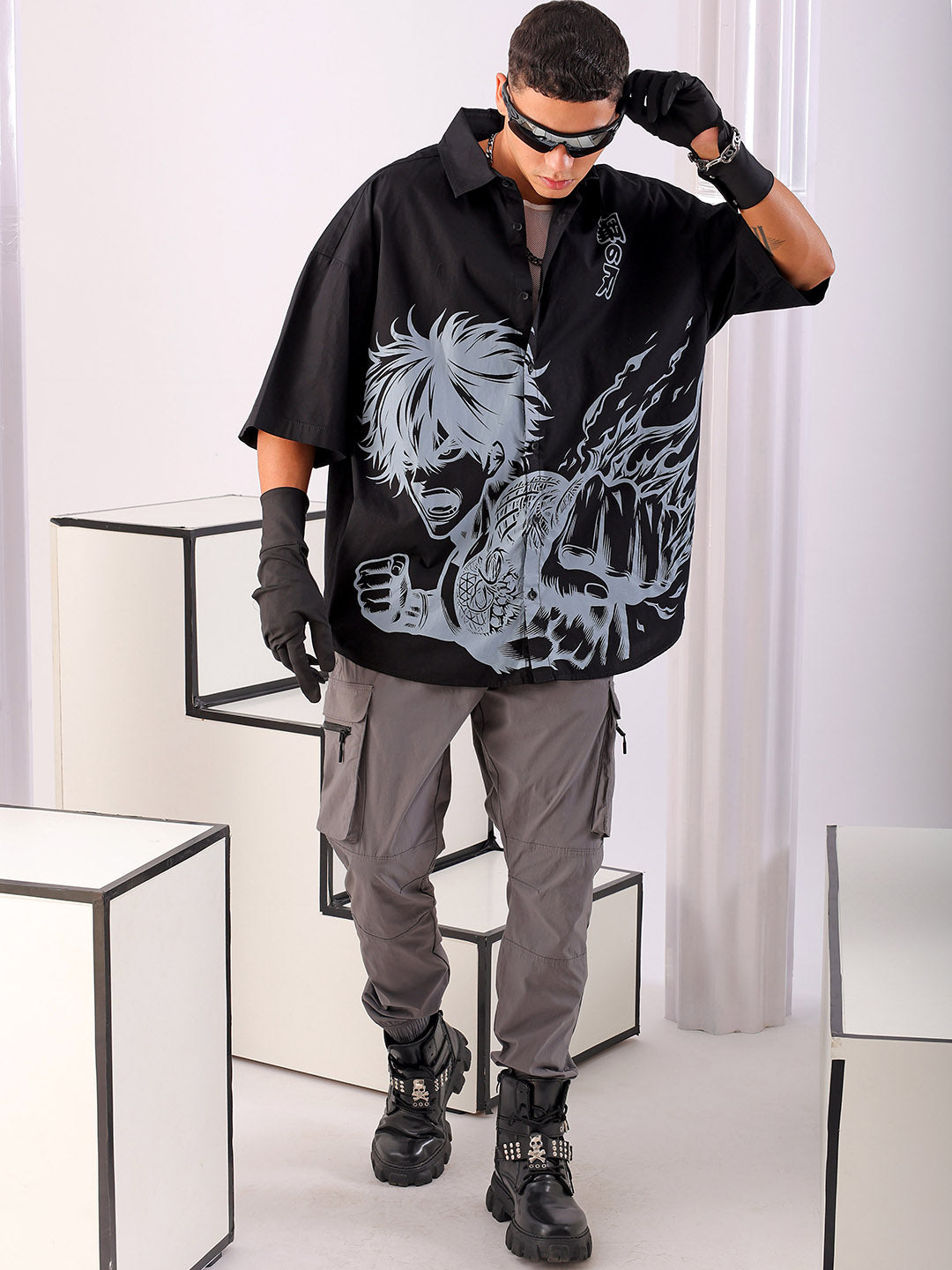 Shop Men's Anime Printed Oversized Shirt Online.