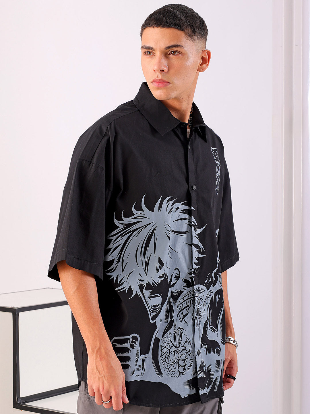 Shop Men's Anime Printed Oversized Shirt Online.