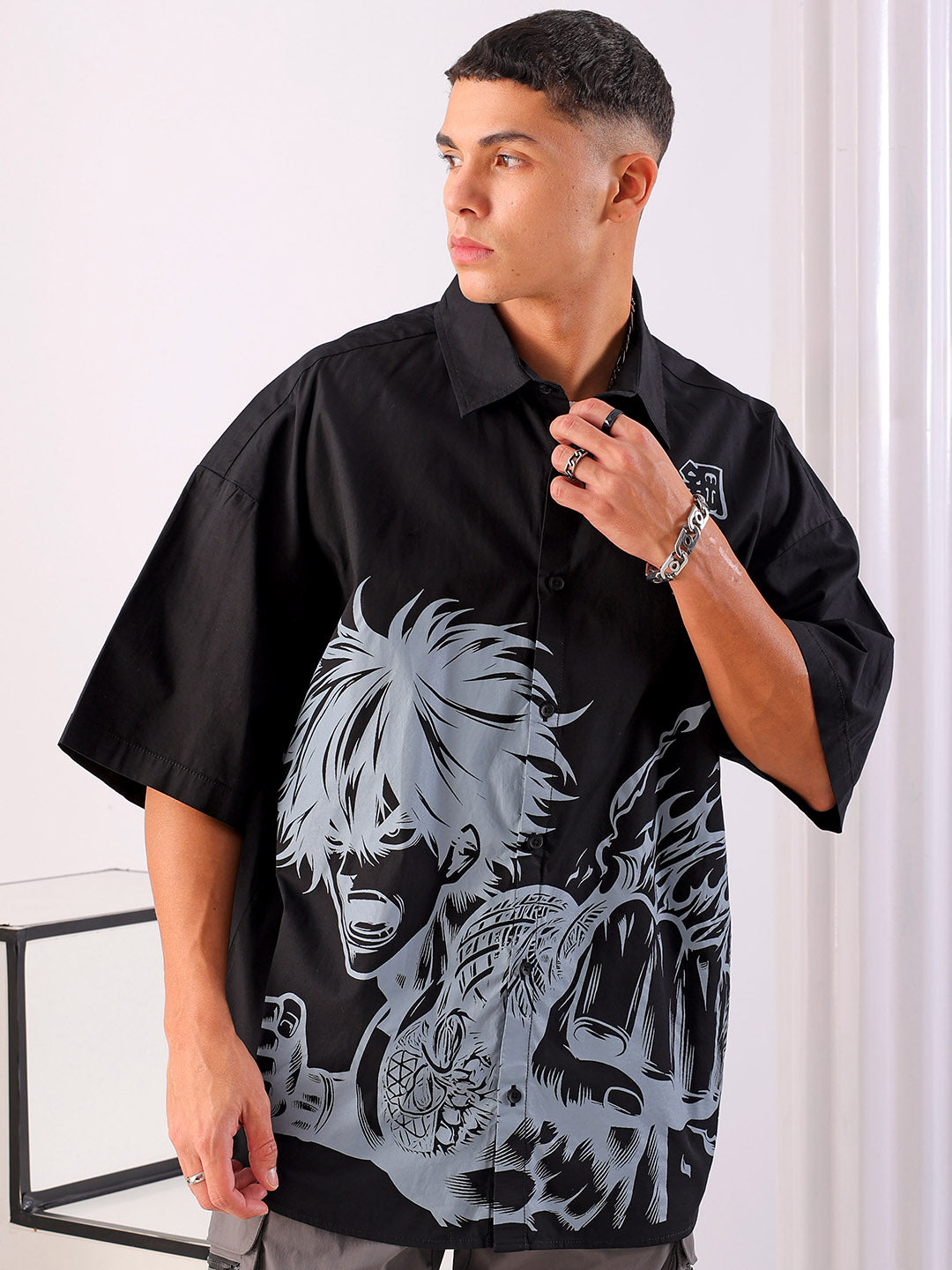 Shop Men's Anime Printed Oversized Shirt Online.