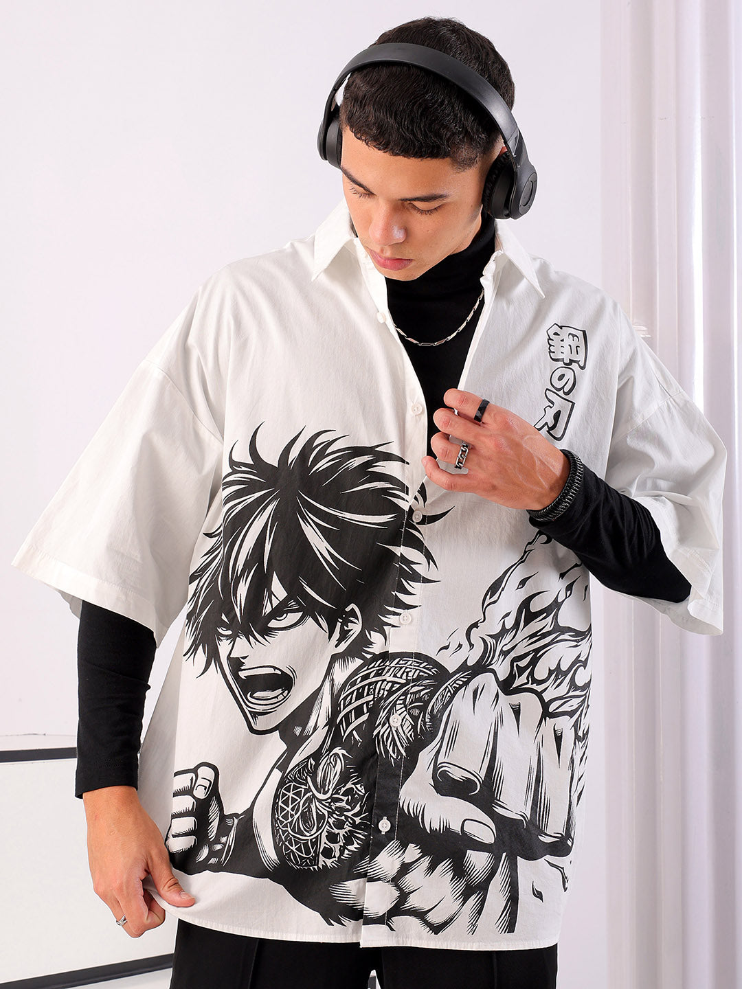 Shop Men's Anime Printed Oversized Shirt Online.