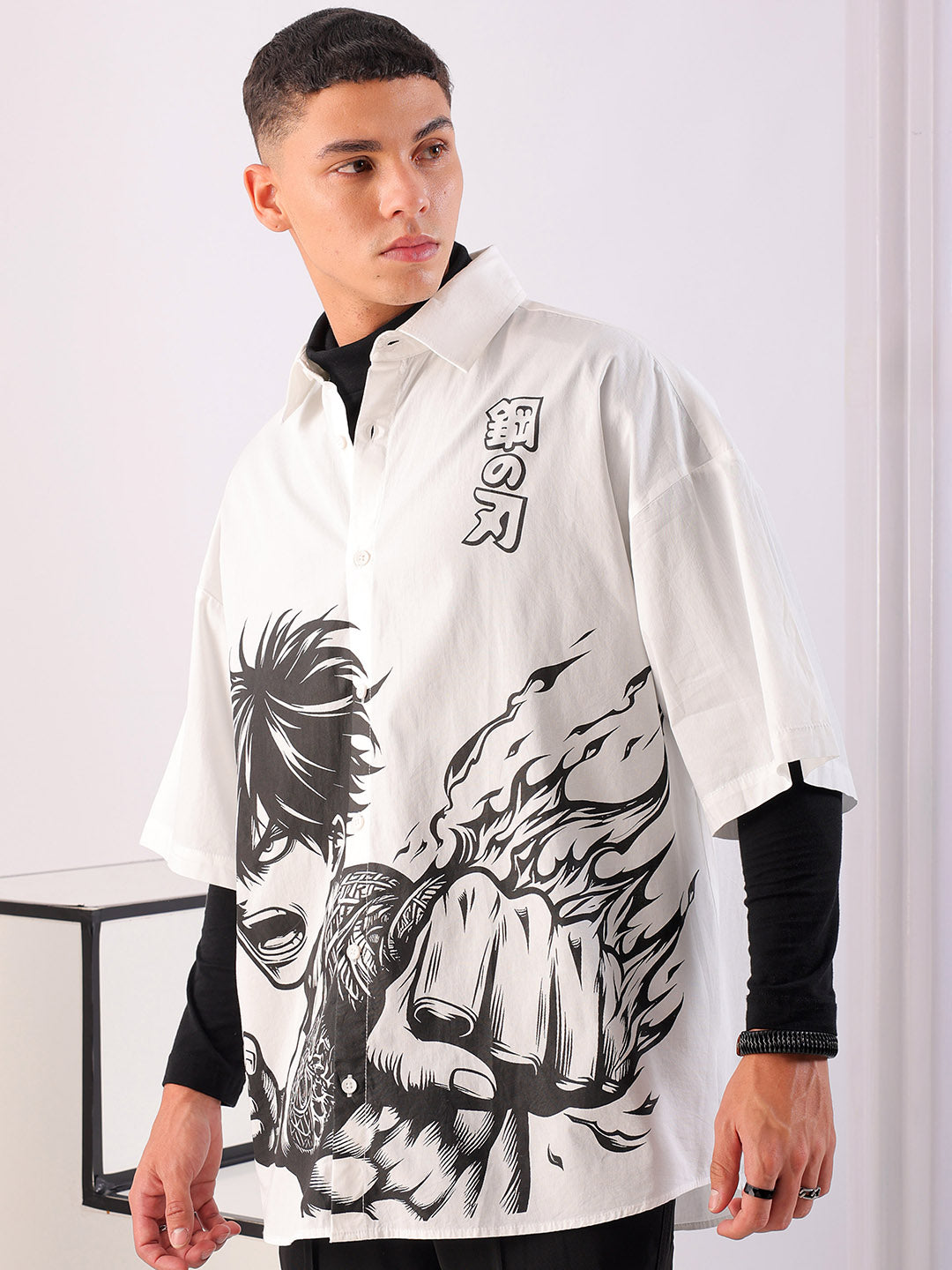 Shop Men's Anime Printed Oversized Shirt Online.