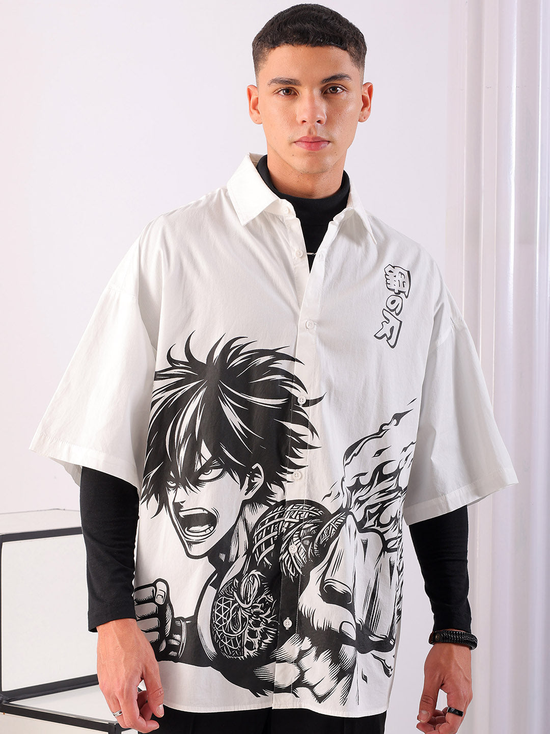 Shop Men's Anime Printed Oversized Shirt Online.