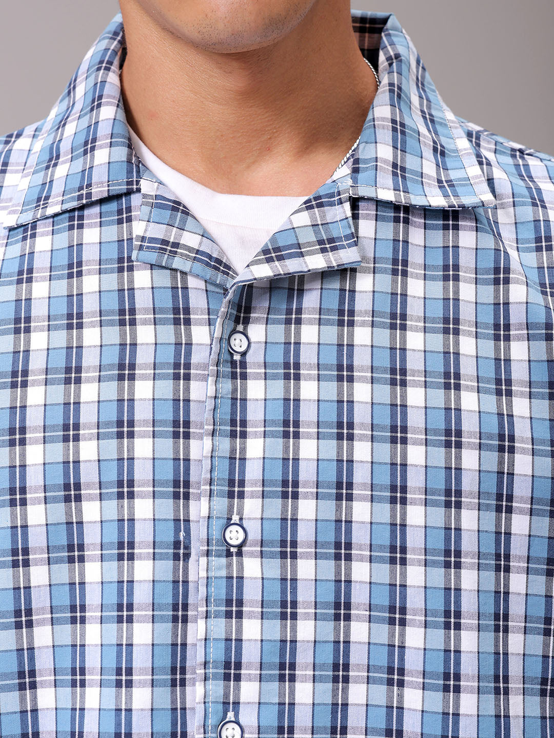 Men's Blue Boxy Fit Checked Streetwear Shirt