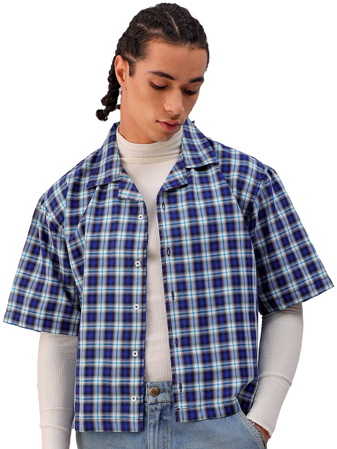 Shop Men's Checked Boxy Fit Cropped Shirt Online.