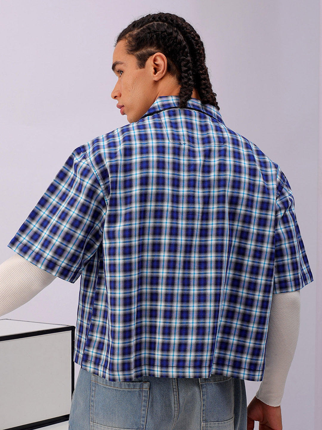 Shop Men's Checked Boxy Fit Cropped Shirt Online.