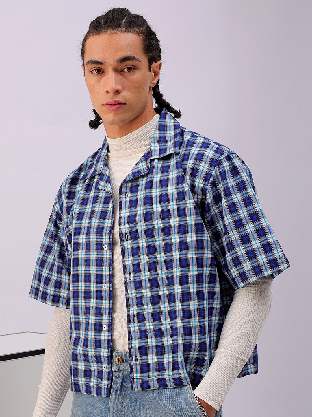 Shop Men's Checked Boxy Fit Cropped Shirt Online.