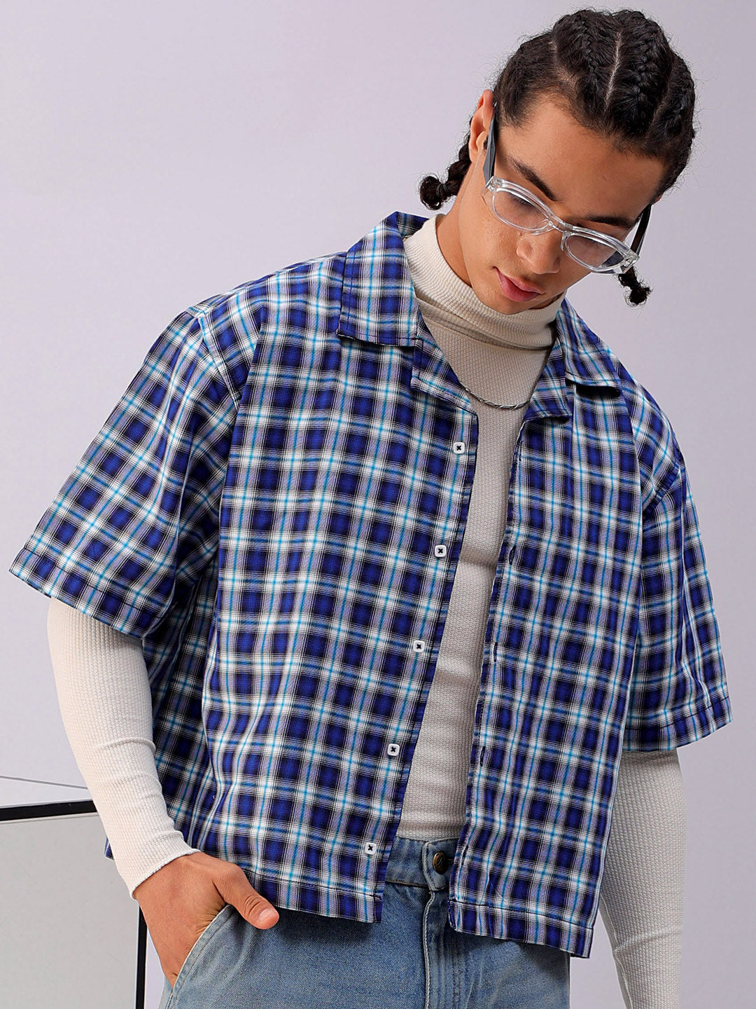 Shop Men's Checked Boxy Fit Cropped Shirt Online.