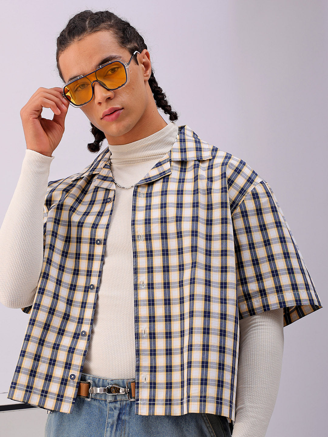 Shop Men's Checked Boxy Fit Cropped Shirt Online.