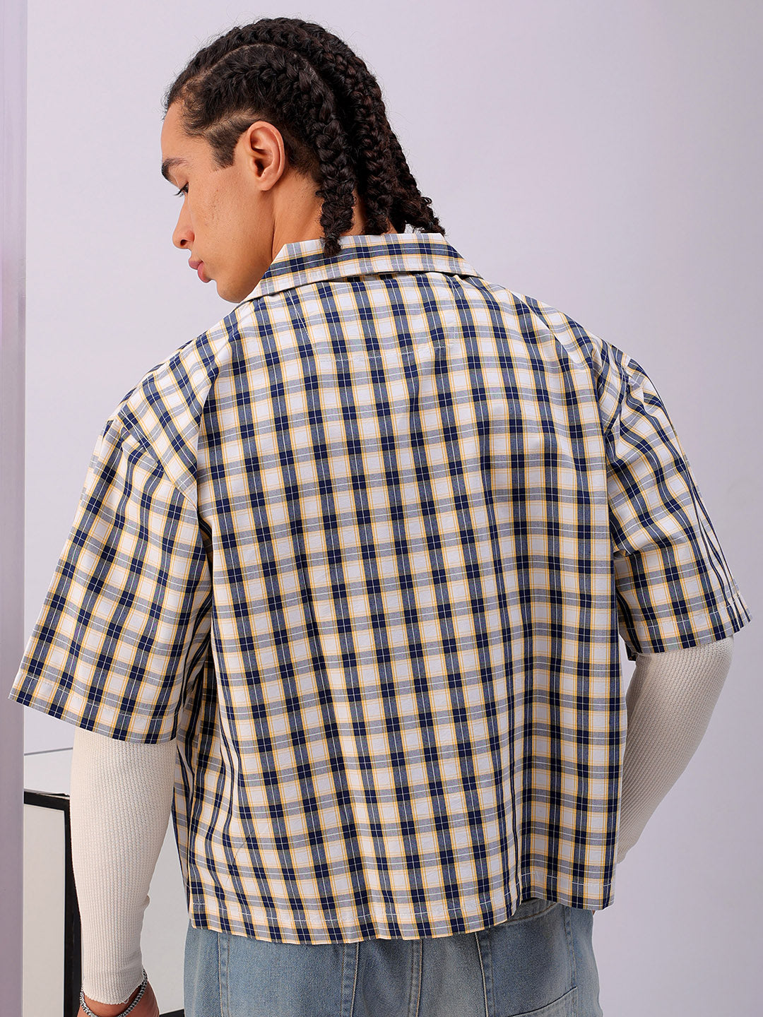 Shop Men's Checked Boxy Fit Cropped Shirt Online.