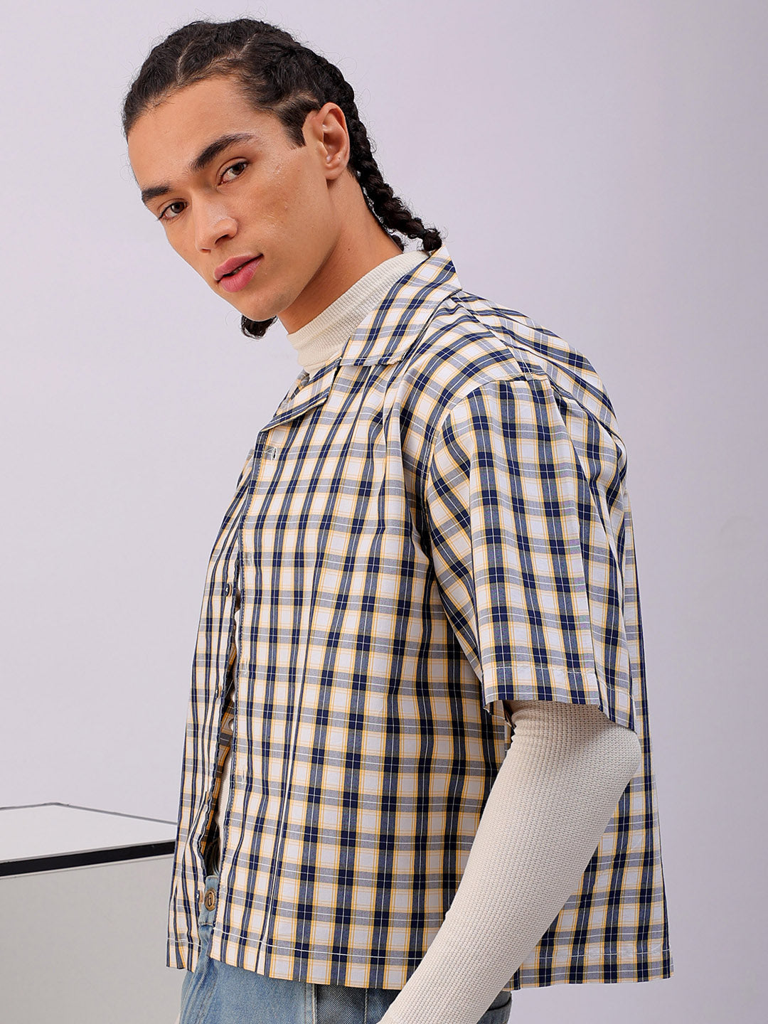 Shop Men's Checked Boxy Fit Cropped Shirt Online.