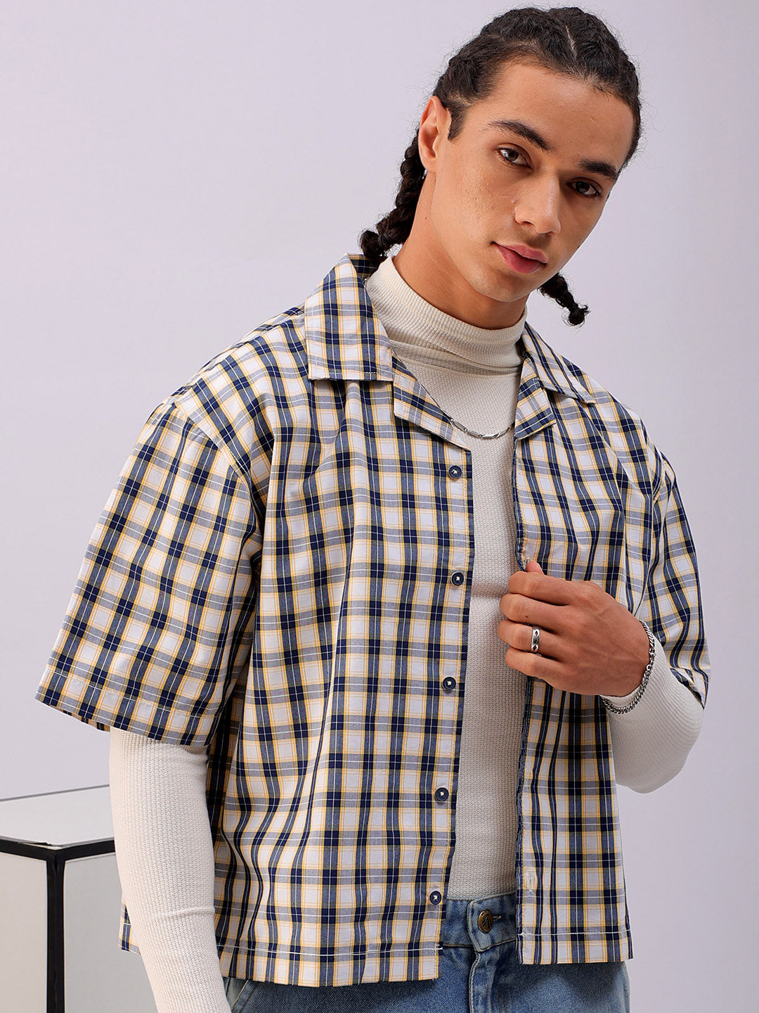 Shop Men's Checked Boxy Fit Cropped Shirt Online.