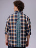 Men's Navy Blue Oversized Fit Checked Korean Street Shirt