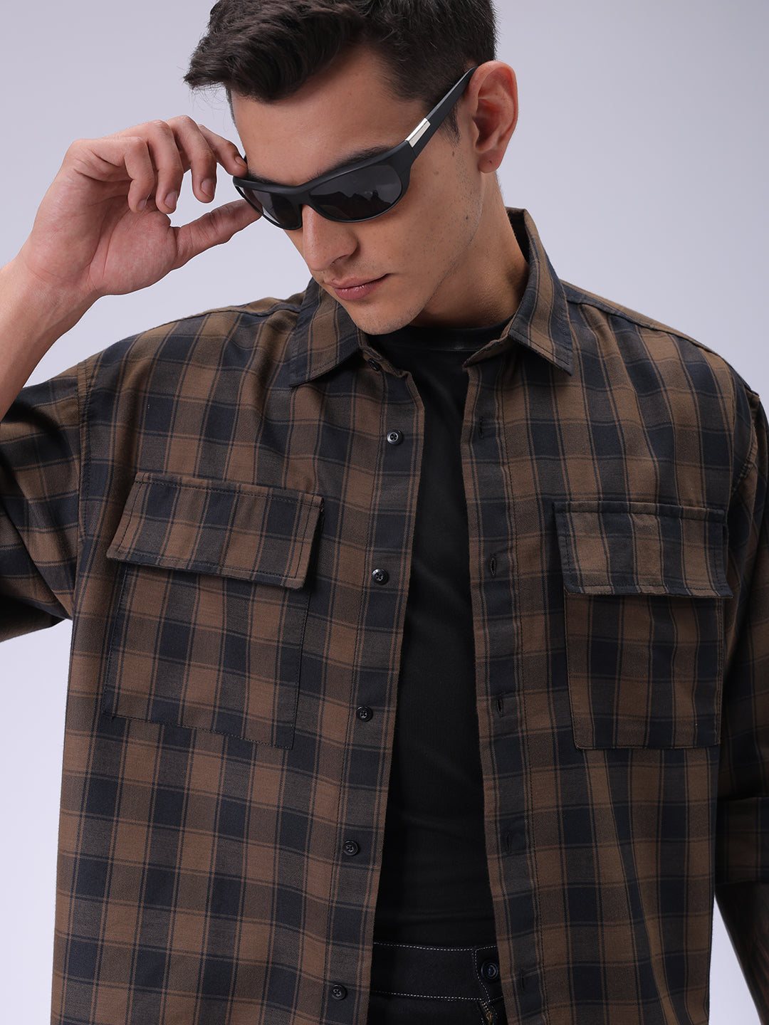 Men's Olive Oversized Fit Checked Shirt