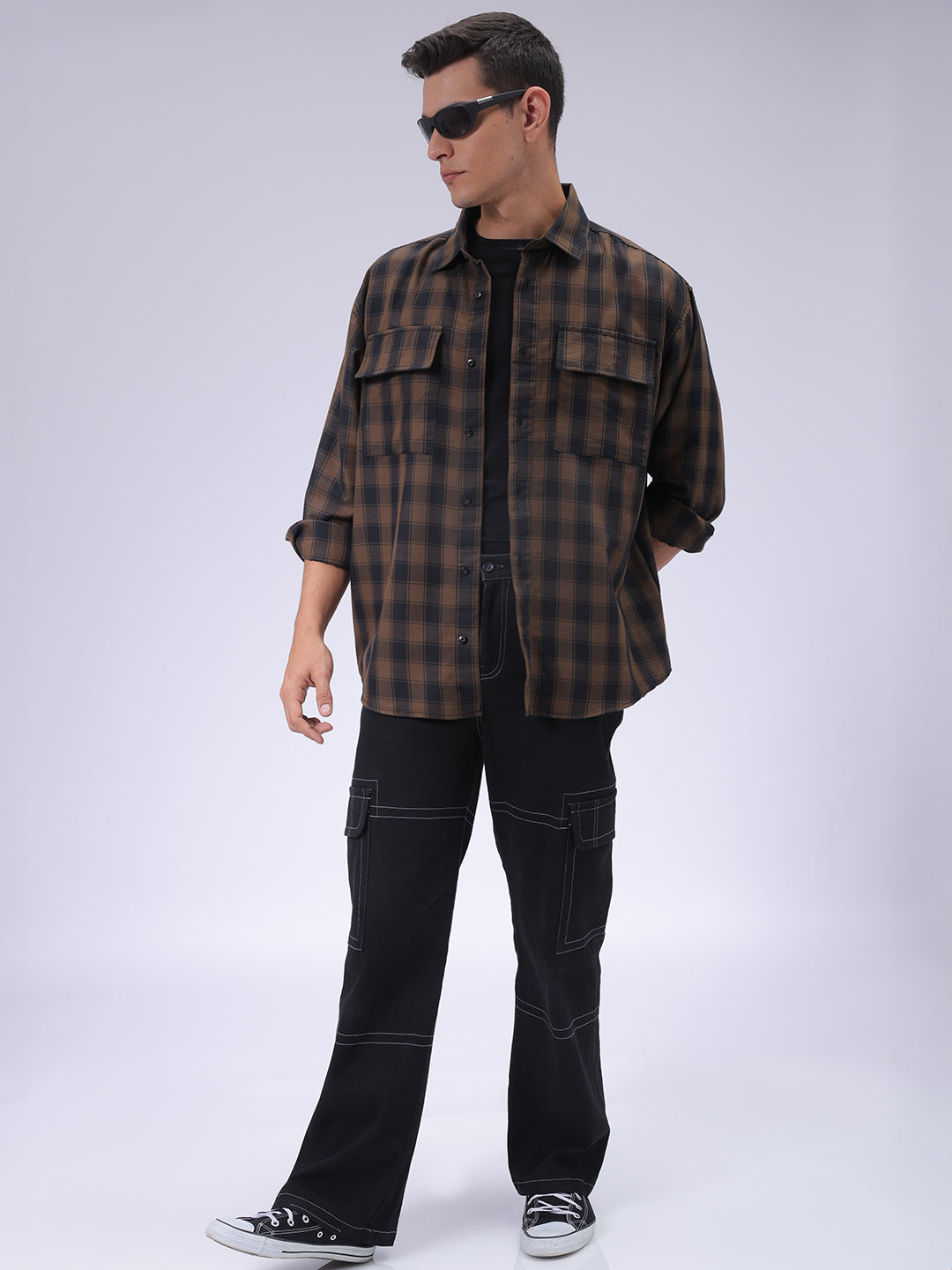 Men's Olive Oversized Fit Checked Shirt