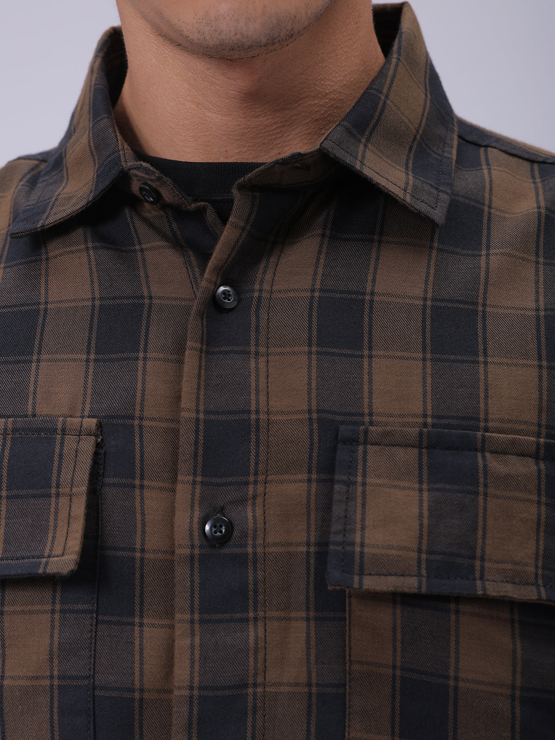 Men's Olive Oversized Fit Checked Shirt