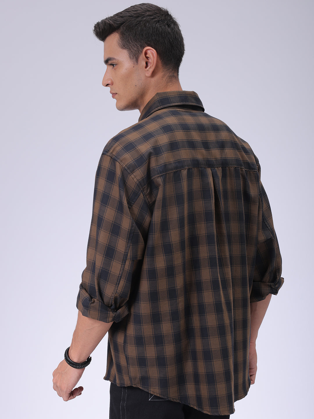 Men's Olive Oversized Fit Checked Shirt