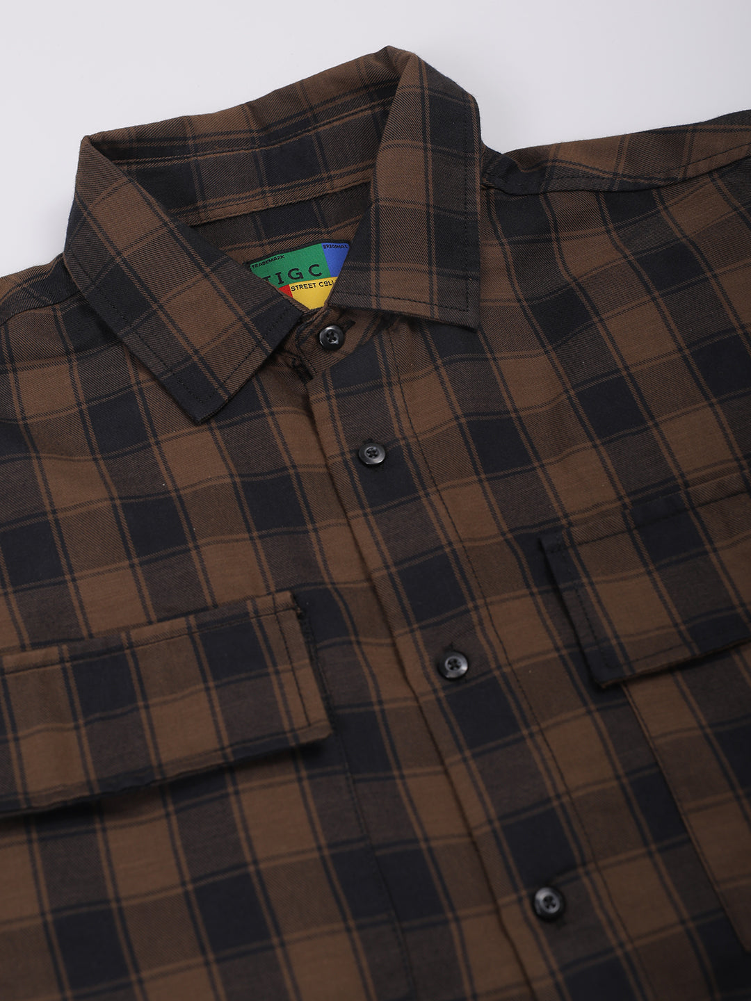 Men's Olive Oversized Fit Checked Shirt