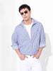 Men's White Korean Fit Striped Streetwear Shirt