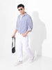 Men's White Korean Fit Striped Streetwear Shirt