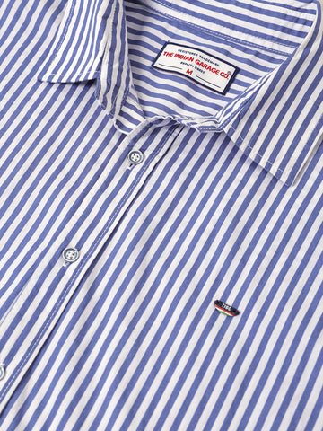 Men's White Korean Fit Striped Streetwear Shirt