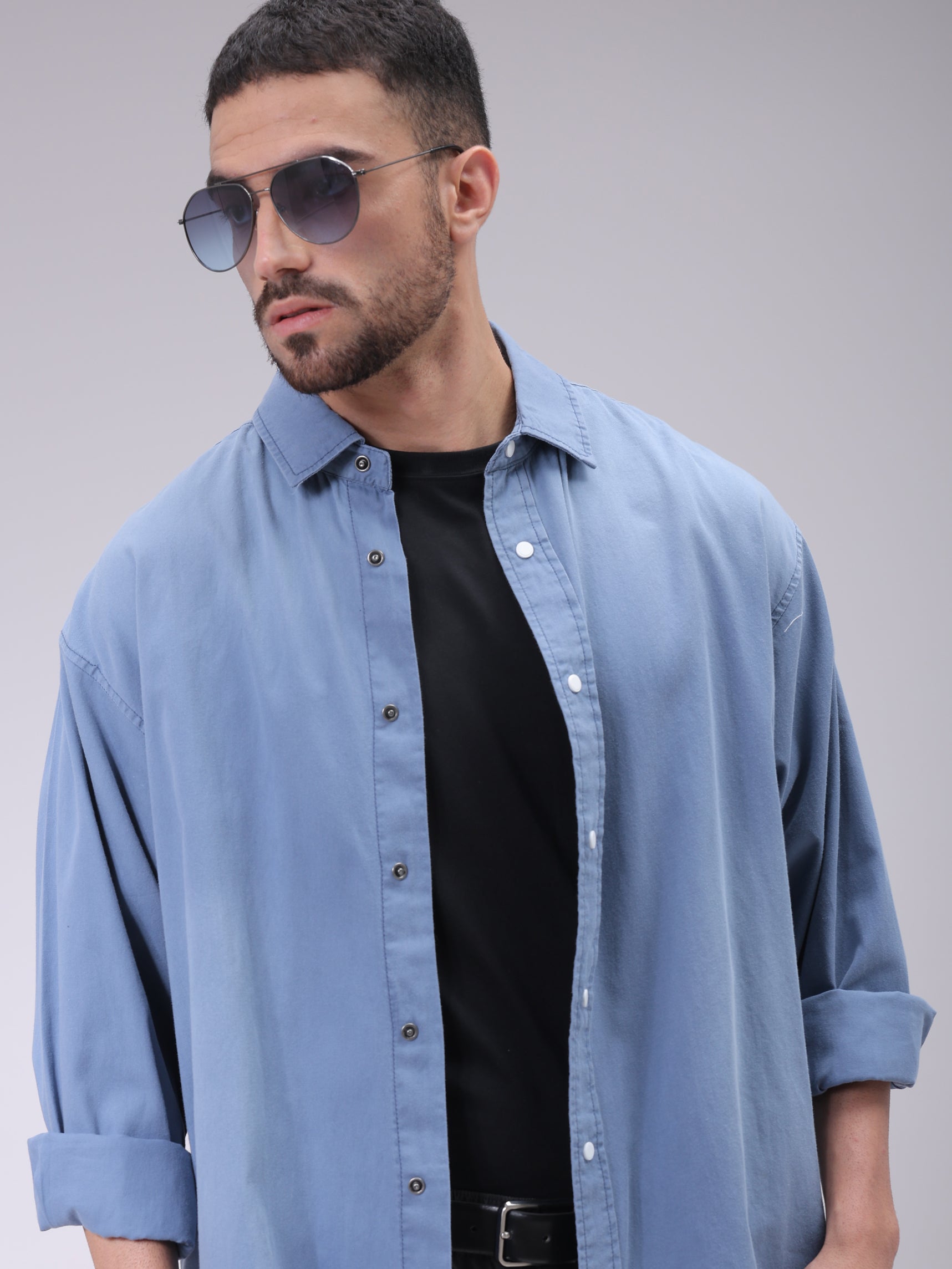 Men's Navy Blue Oversized Fit Solid Shirt