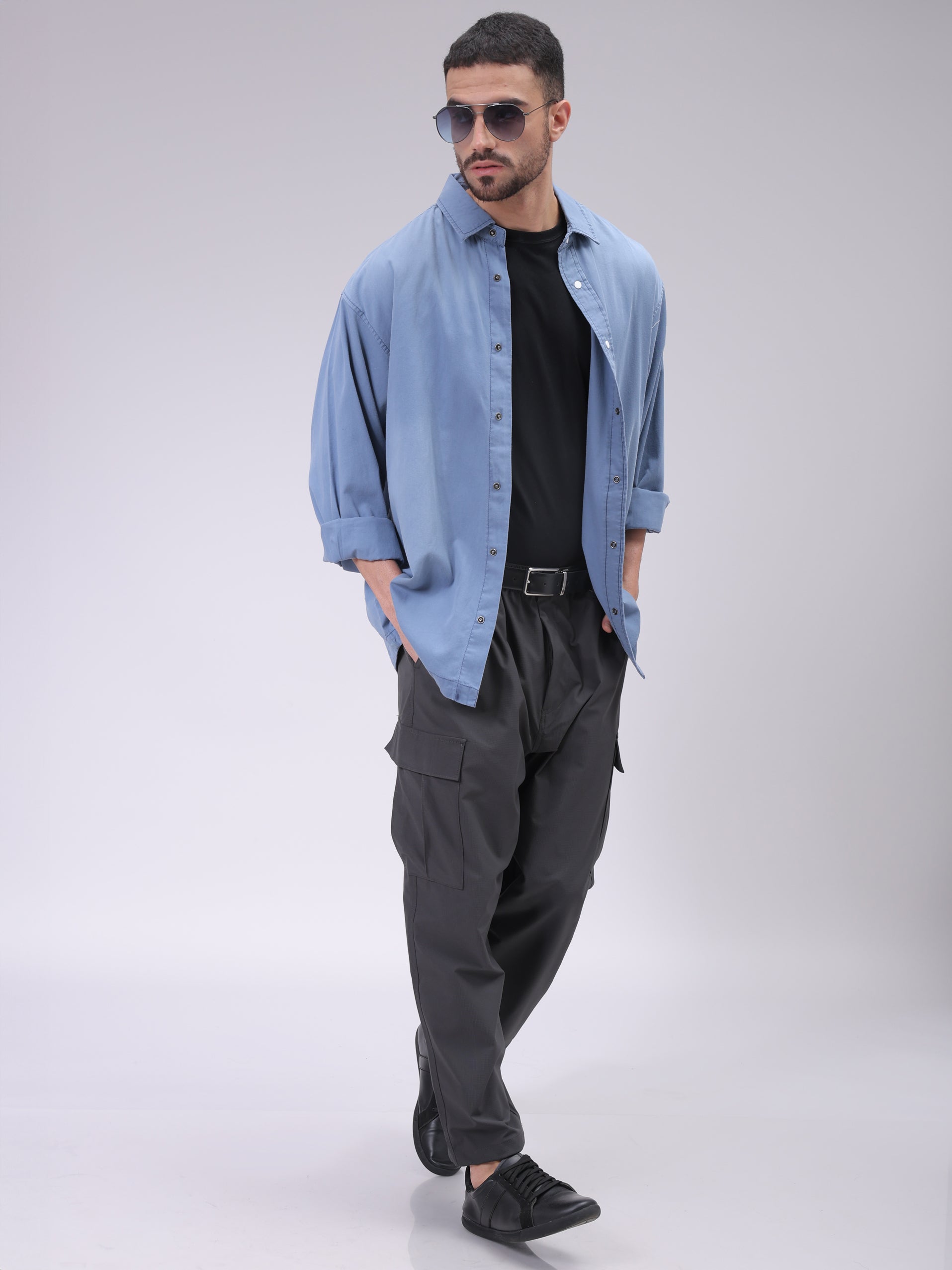 Men's Navy Blue Oversized Fit Solid Shirt