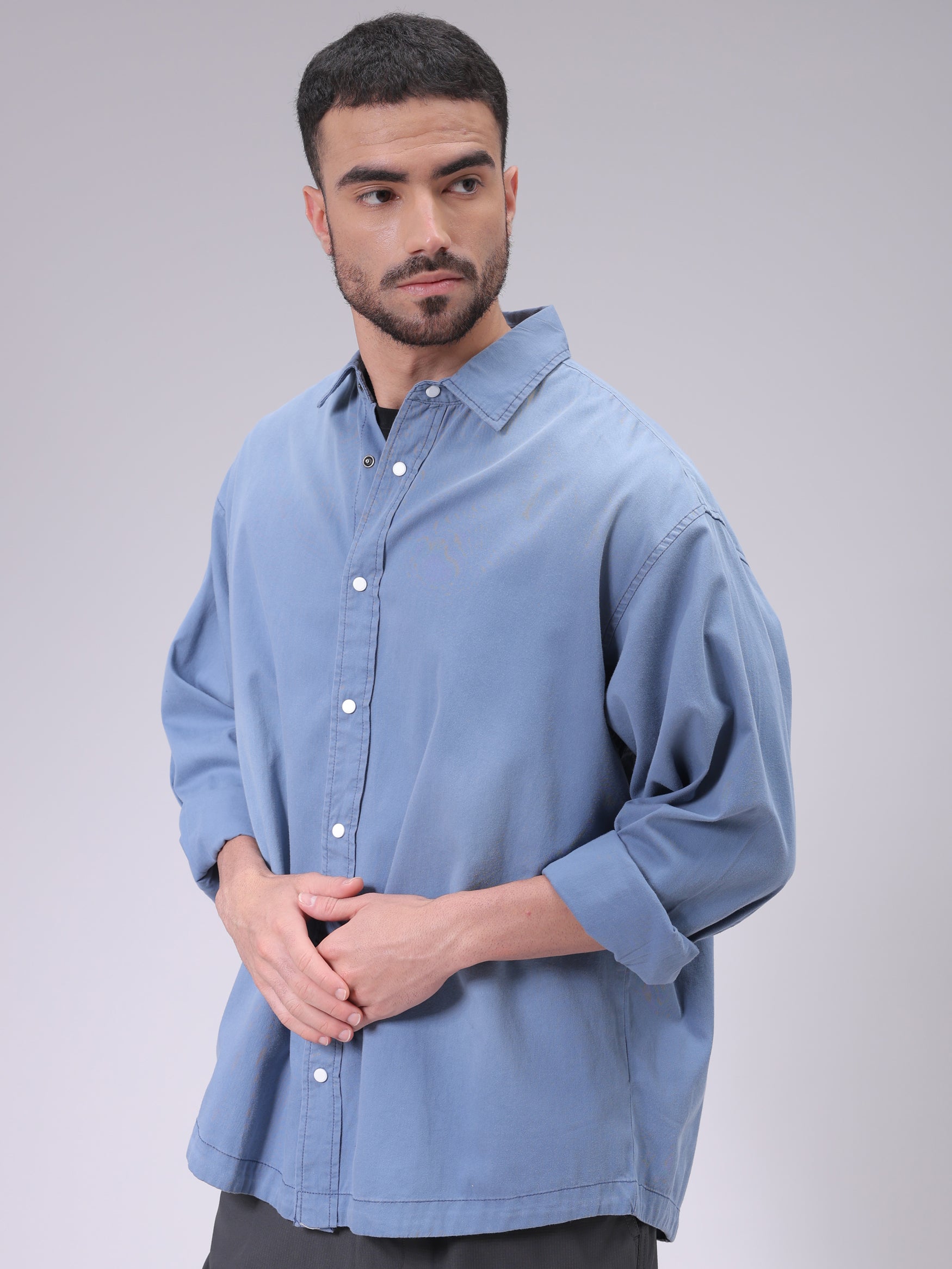 Men's Navy Blue Oversized Fit Solid Shirt