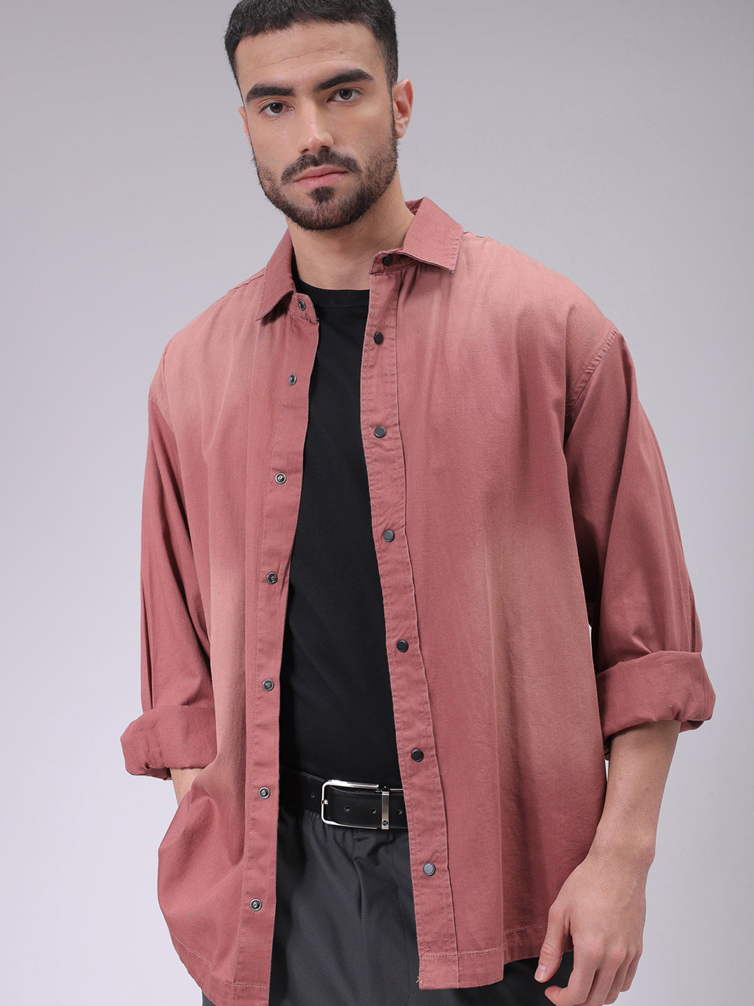 Men's Red Oversized Fit Solid Shirt