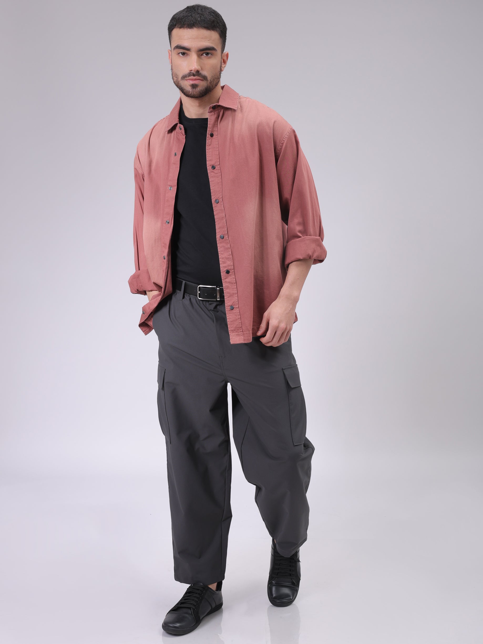 Men's Red Oversized Fit Solid Shirt