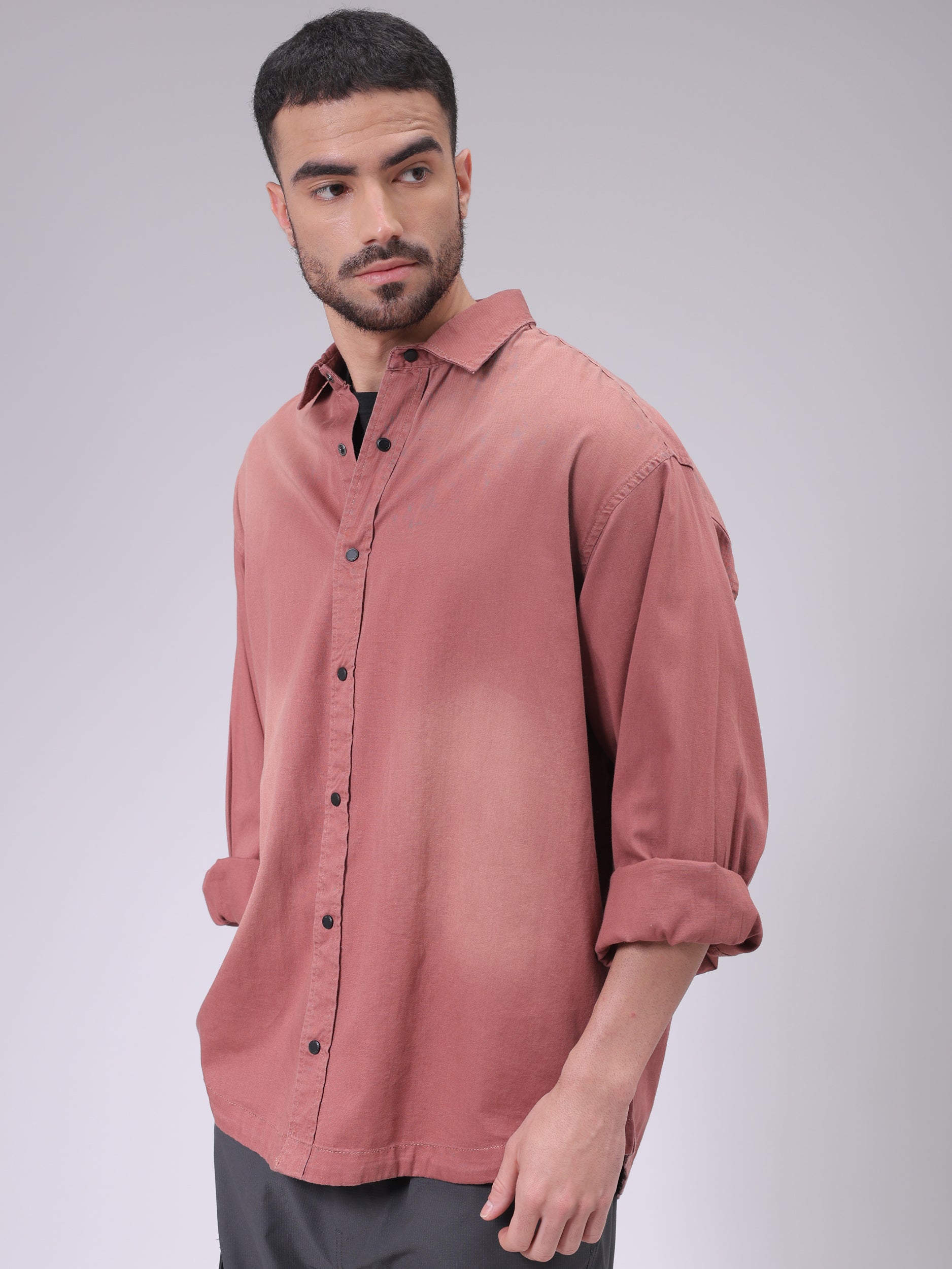 Men's Red Oversized Fit Solid Shirt