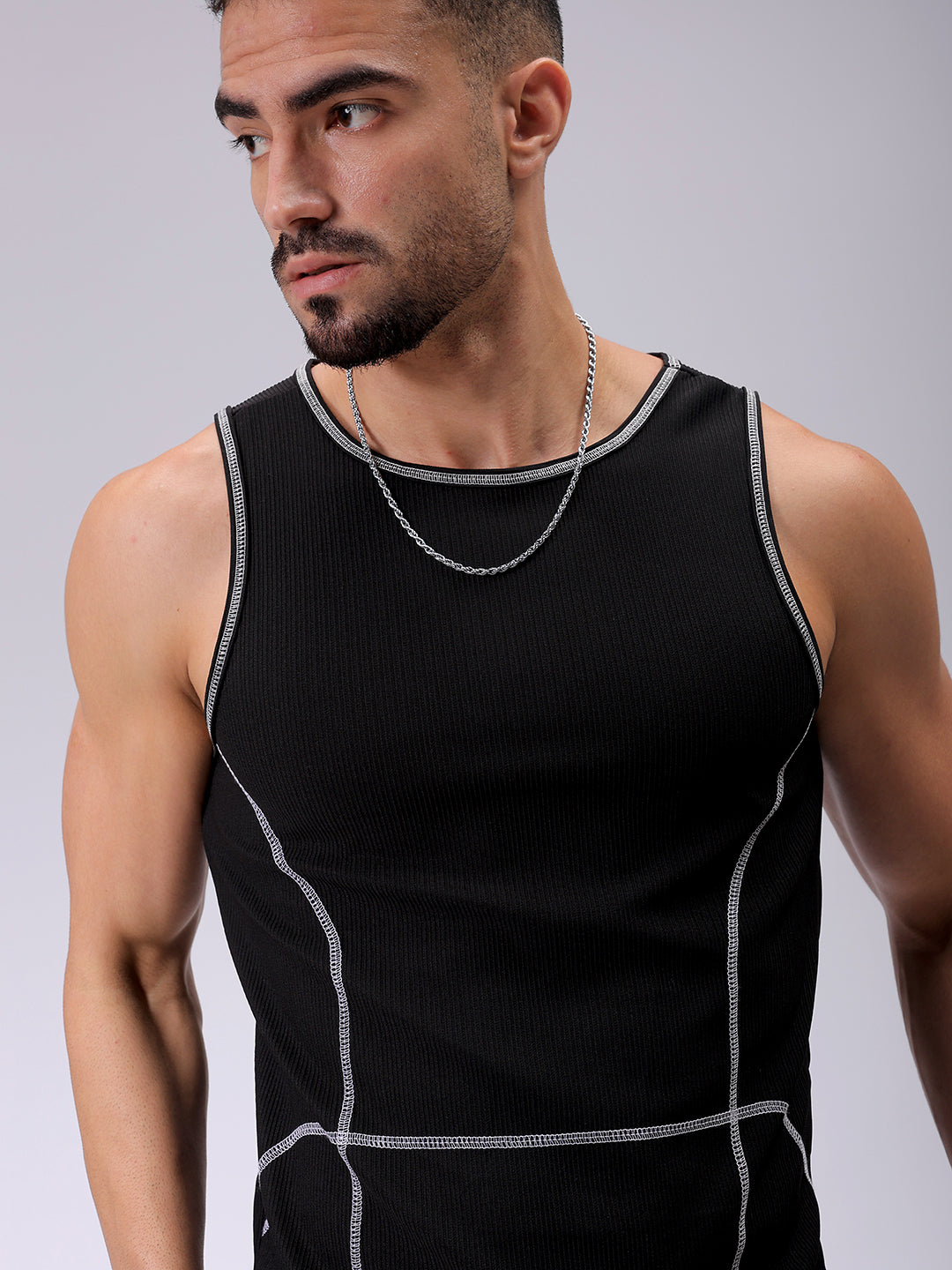 Men's Black Regular Fit Textured Tank Top