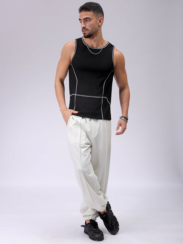 Men's Black Slim Fit Textured Round Neck T-shirt