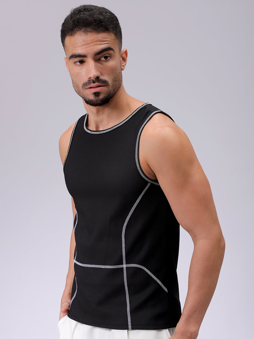 Men's Black Regular Fit Textured Tank Top