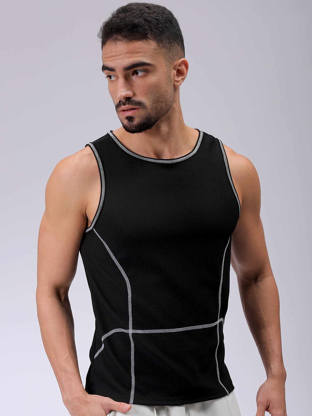 Men's Black Regular Fit Textured Tank Top