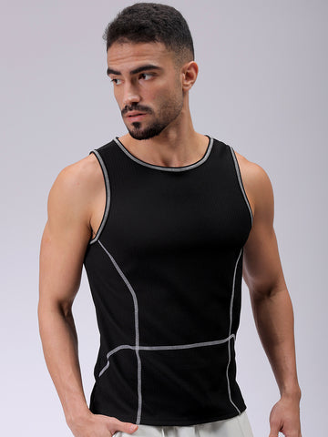 Men's Black Slim Fit Textured Round Neck T-shirt