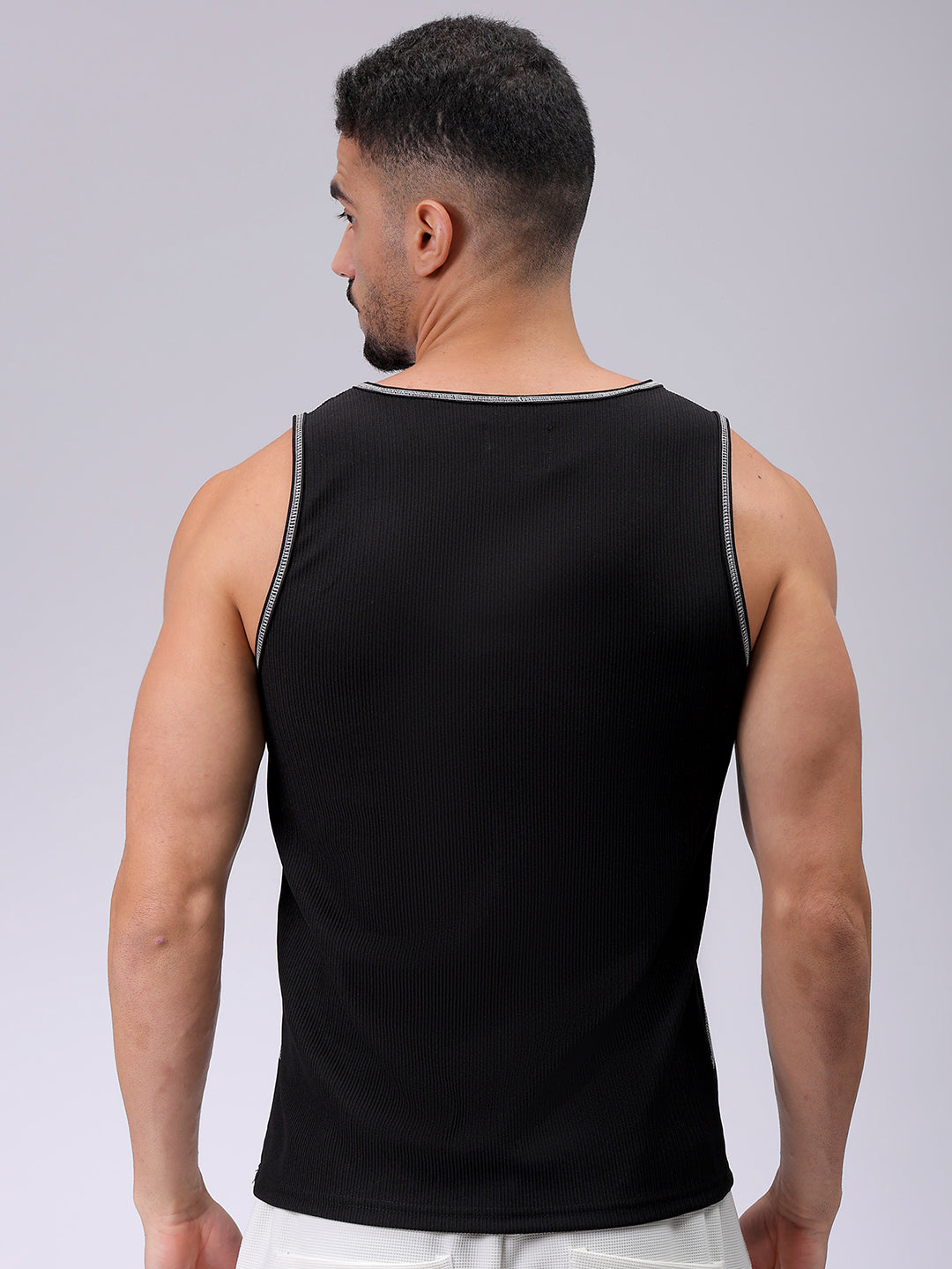 Men's Black Regular Fit Textured Tank Top