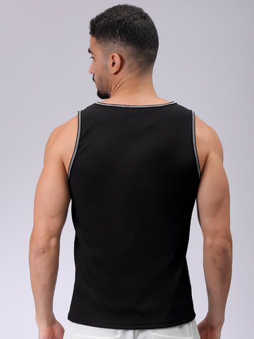 Men's Black Slim Fit Textured Round Neck T-shirt